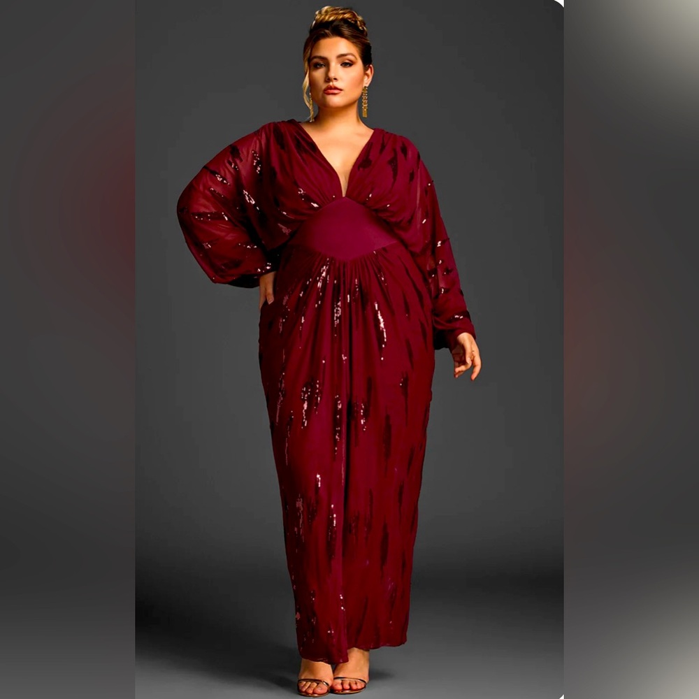 Plus-Size Burgundy Sequin Maxi Dress